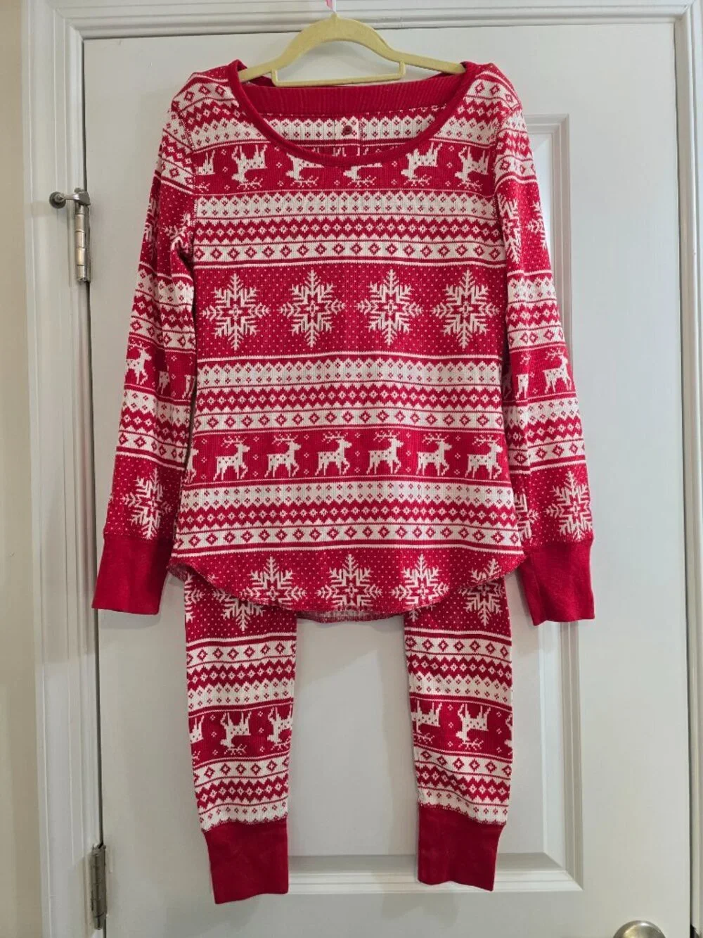 Old Navy Thermal-Knit Pajama Set - Red Fair Isle Reindeer and Snow